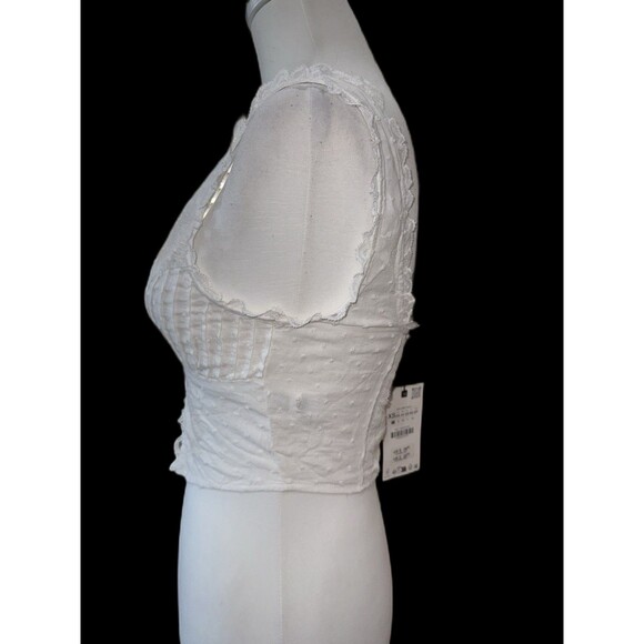 Zara White Lace Smocked Cropped Camisole Top French Country Cottagecore XS NWT - Picture 3 of 12